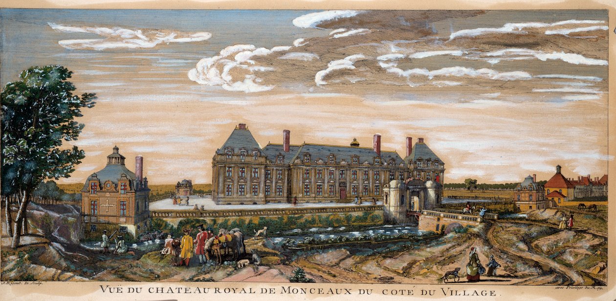 View of the Chateau Royal de Monceaux. Engraving from 1740. Private Collection by Unknown artist