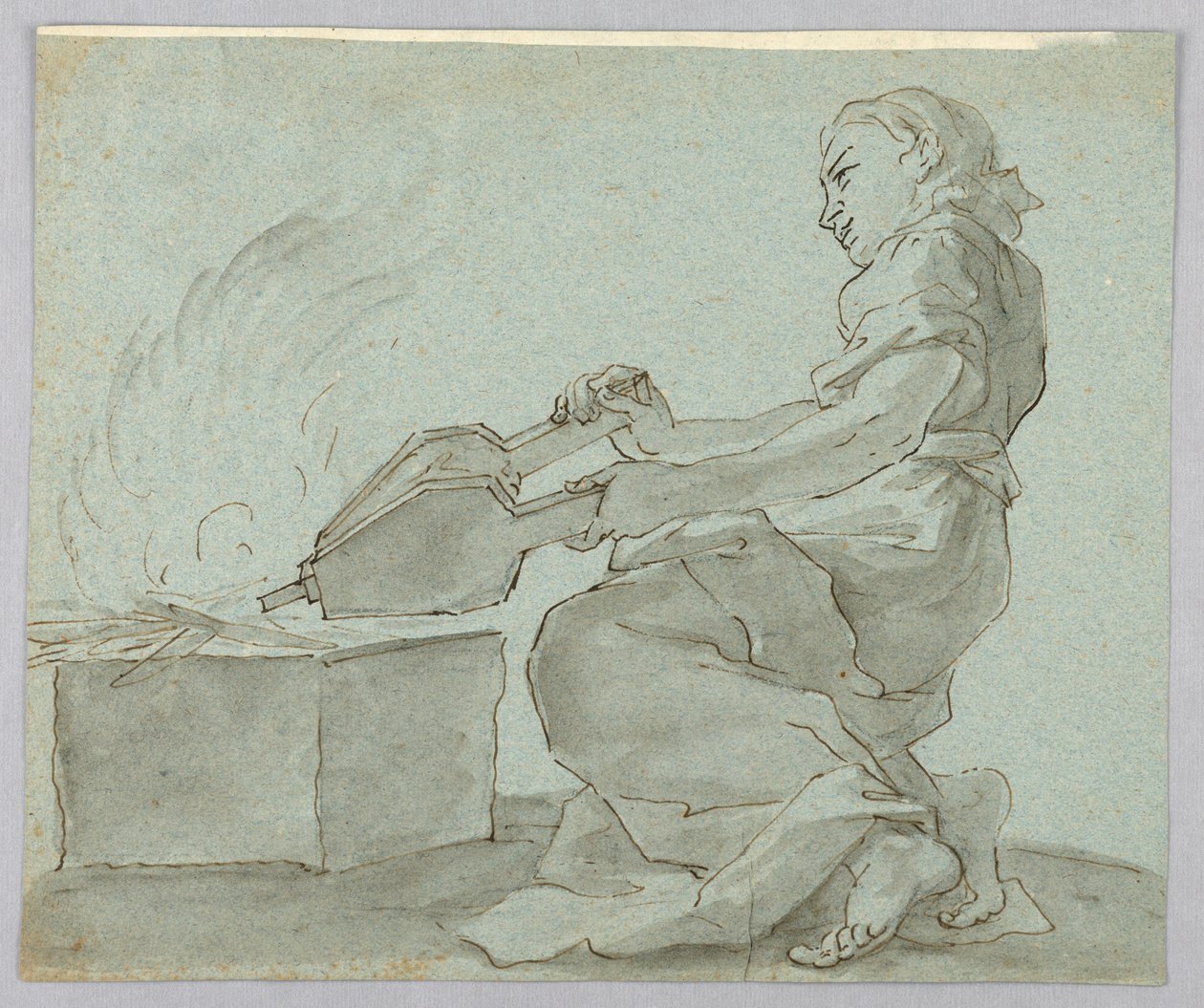 Woman with Bellows Lighting Fire by Unknown artist