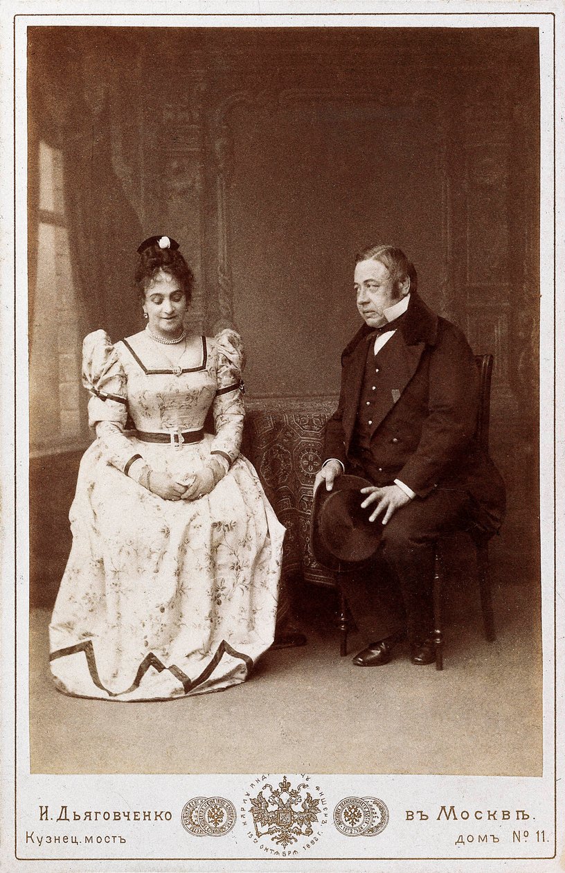Actors Maksheev y Nikulin in a scene of "Marriage" piece by Nikolai Vasilievich Gogol (1809-1852), Russian writer. Maly Theatre in Moscow by Unknown photographer