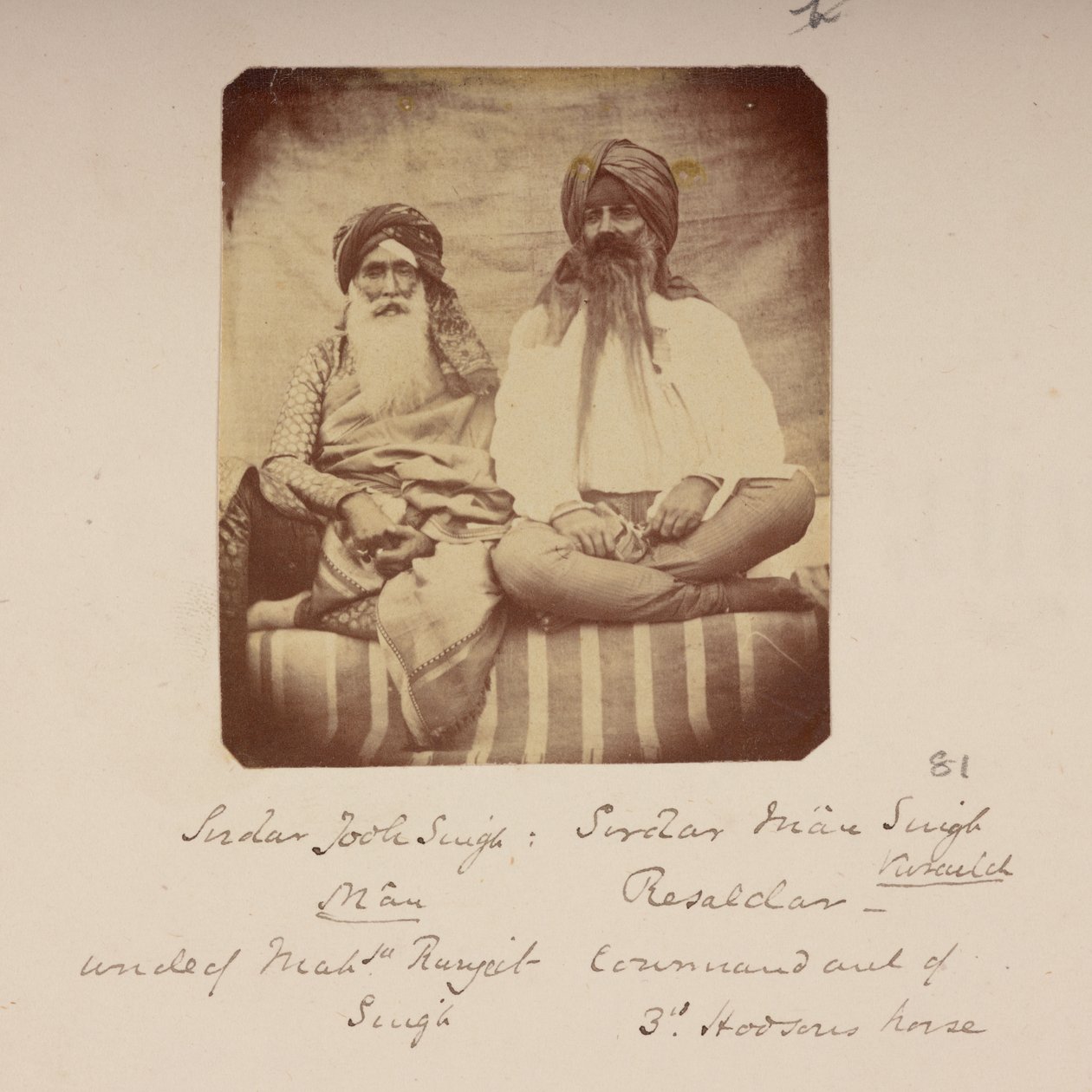Headmen from Ranjit Singh’s Hometown: Jodh Singh Mann and Man Singh Vuraich, Gujranwala, c.1860 by Unknown photographer