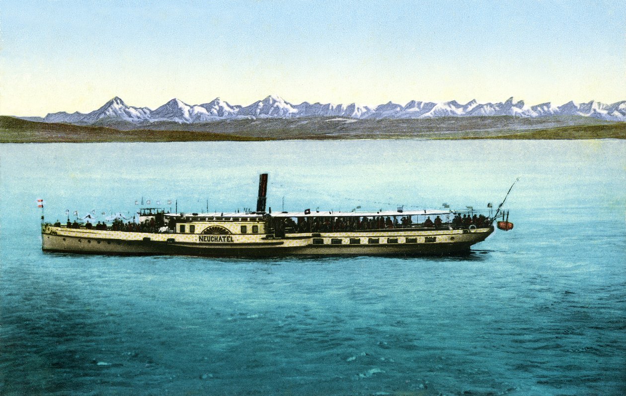 Lake Neuchatel (France, Switzerland): The Salon Steamboat, 1913 by Unknown photographer
