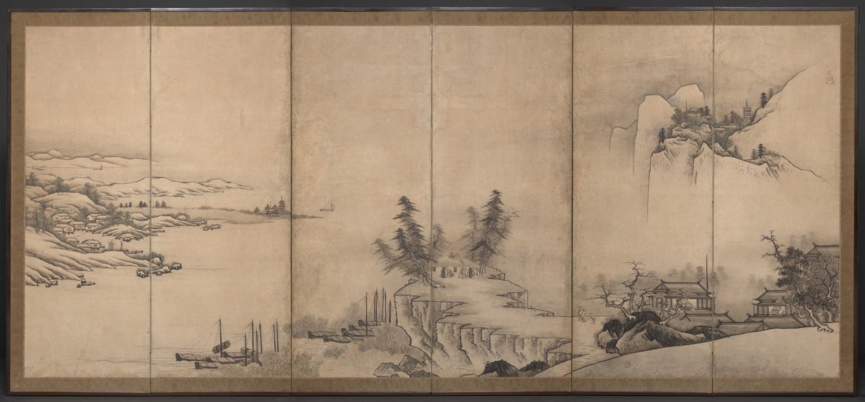 Chinese Pavilions in a Landscape by Unkoku Toeki