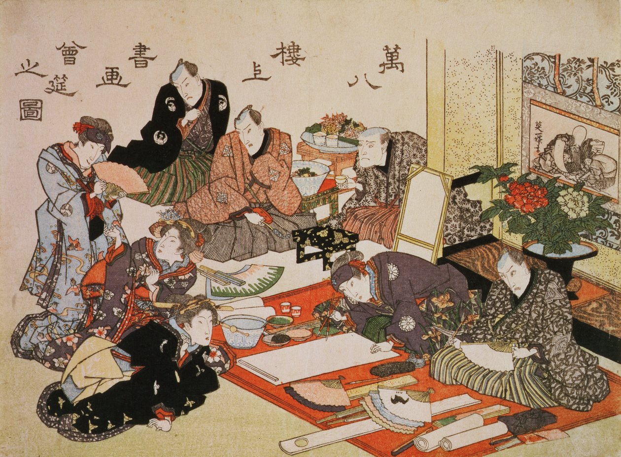 Painting and calligraphy party at the Manpachiro teahouse by Utagawa Kunisada