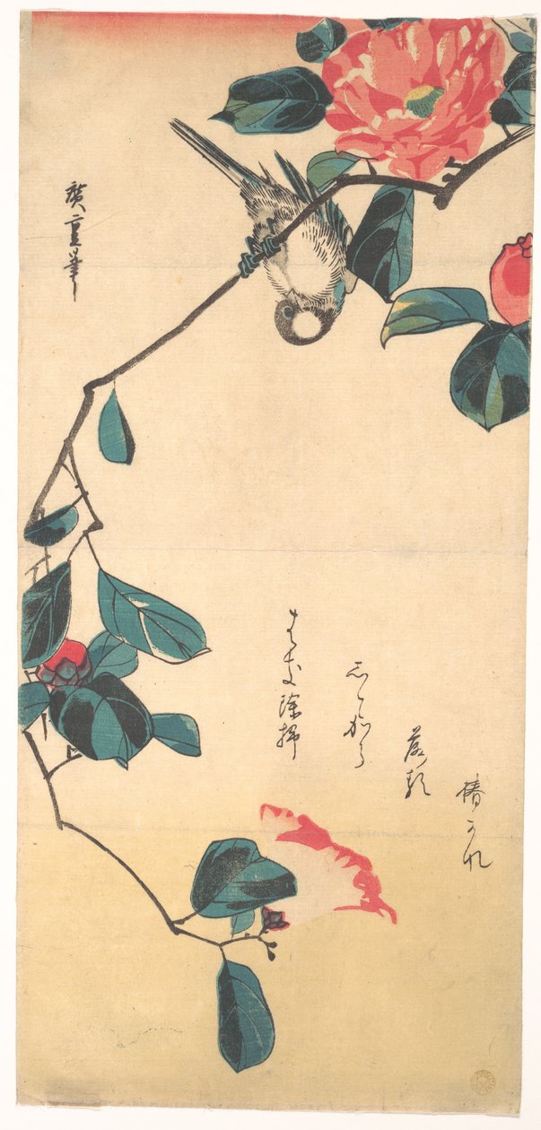 Camellia and Bullfinch by Utagawa Hiroshige