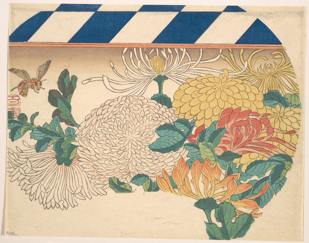 Chrysanthemums in Fan-shaped Design by Utagawa Hiroshige