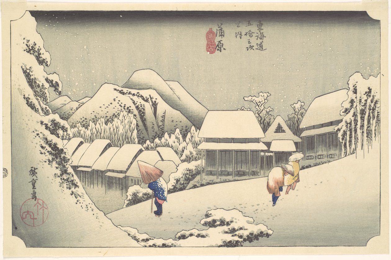 Evening Snow at Kanbara, from the Series "Fifty-three Stations of the Tōkaidō" by Utagawa Hiroshige