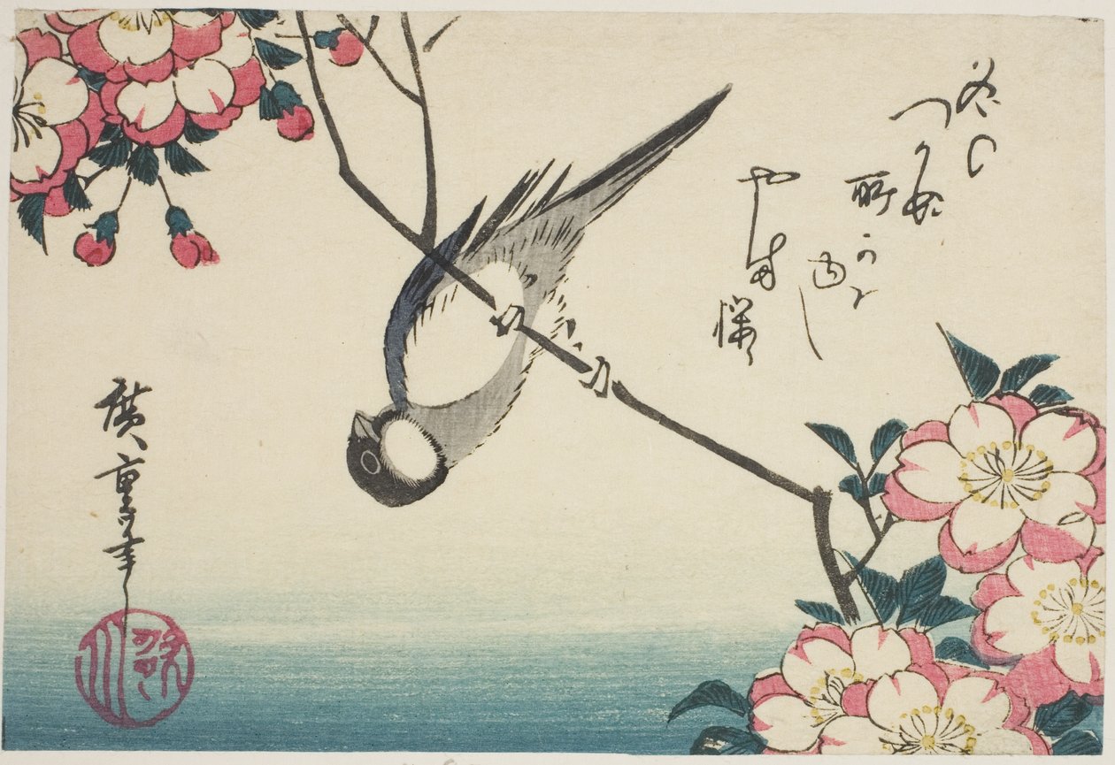 Great Tit on Cherry Blossom Branch by Utagawa Hiroshige