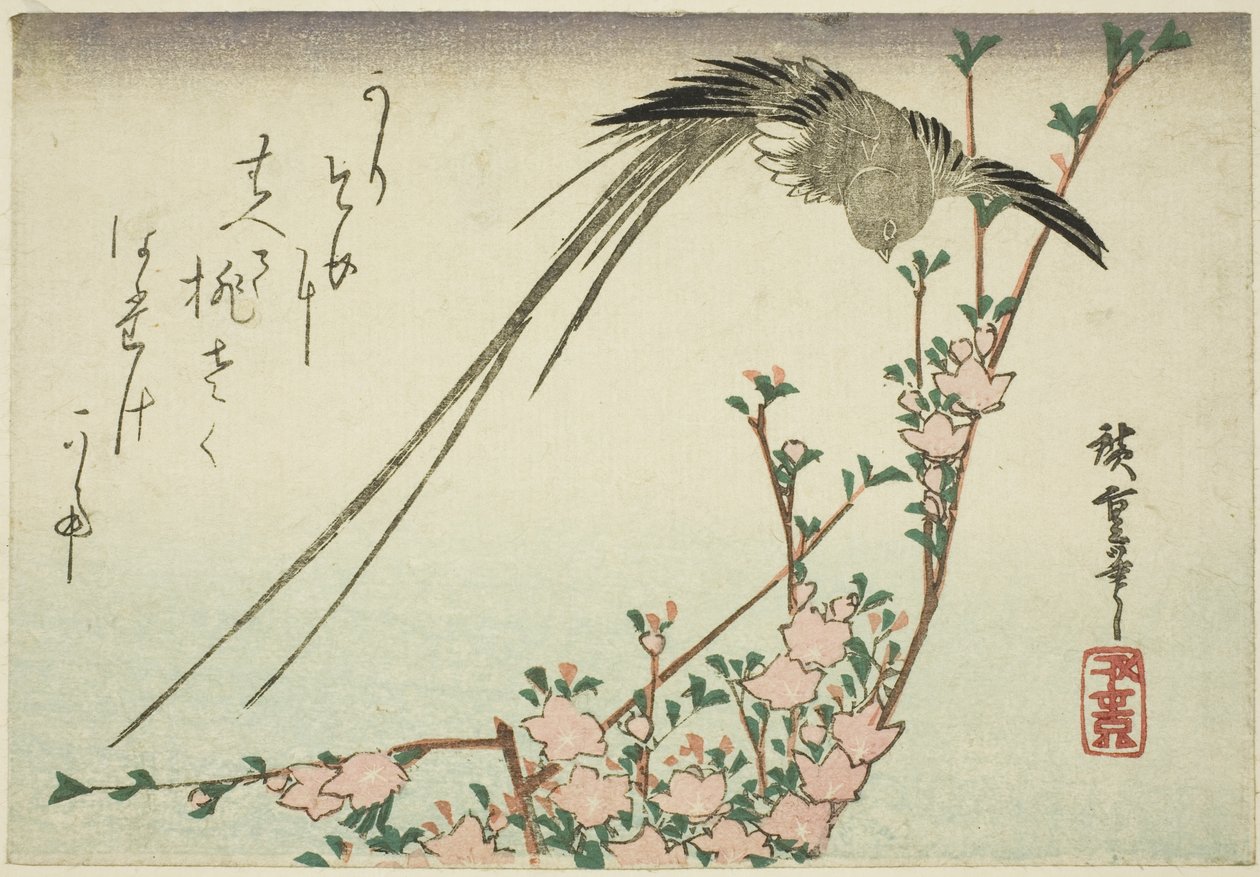 Long-tailed Bird and Peach Blossoms by Utagawa Hiroshige