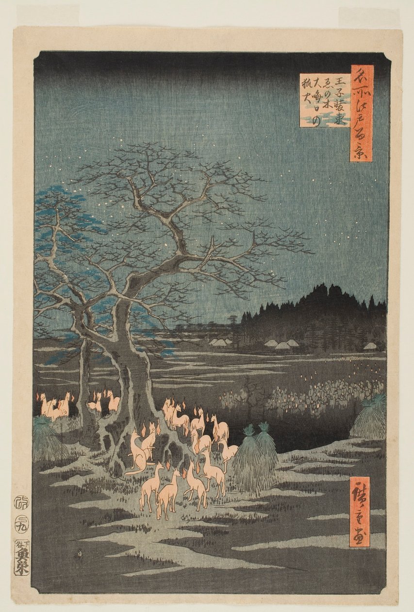 New Year’s Eve Foxfires at the Changing Tree, Ōji, from the series “One Hundred Famous Views of Edo” by Utagawa Hiroshige