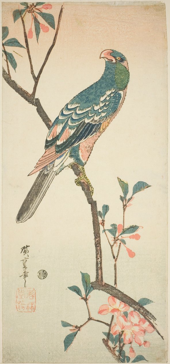 Parrot on a Blossoming Branch by Utagawa Hiroshige
