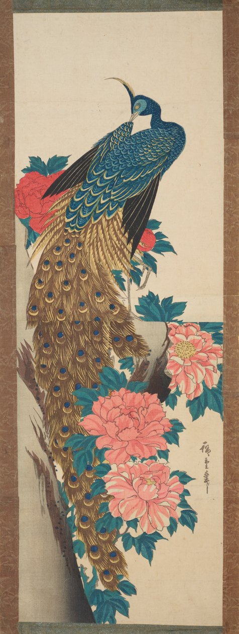 Peacock and Peony Flowers by Utagawa Hiroshige