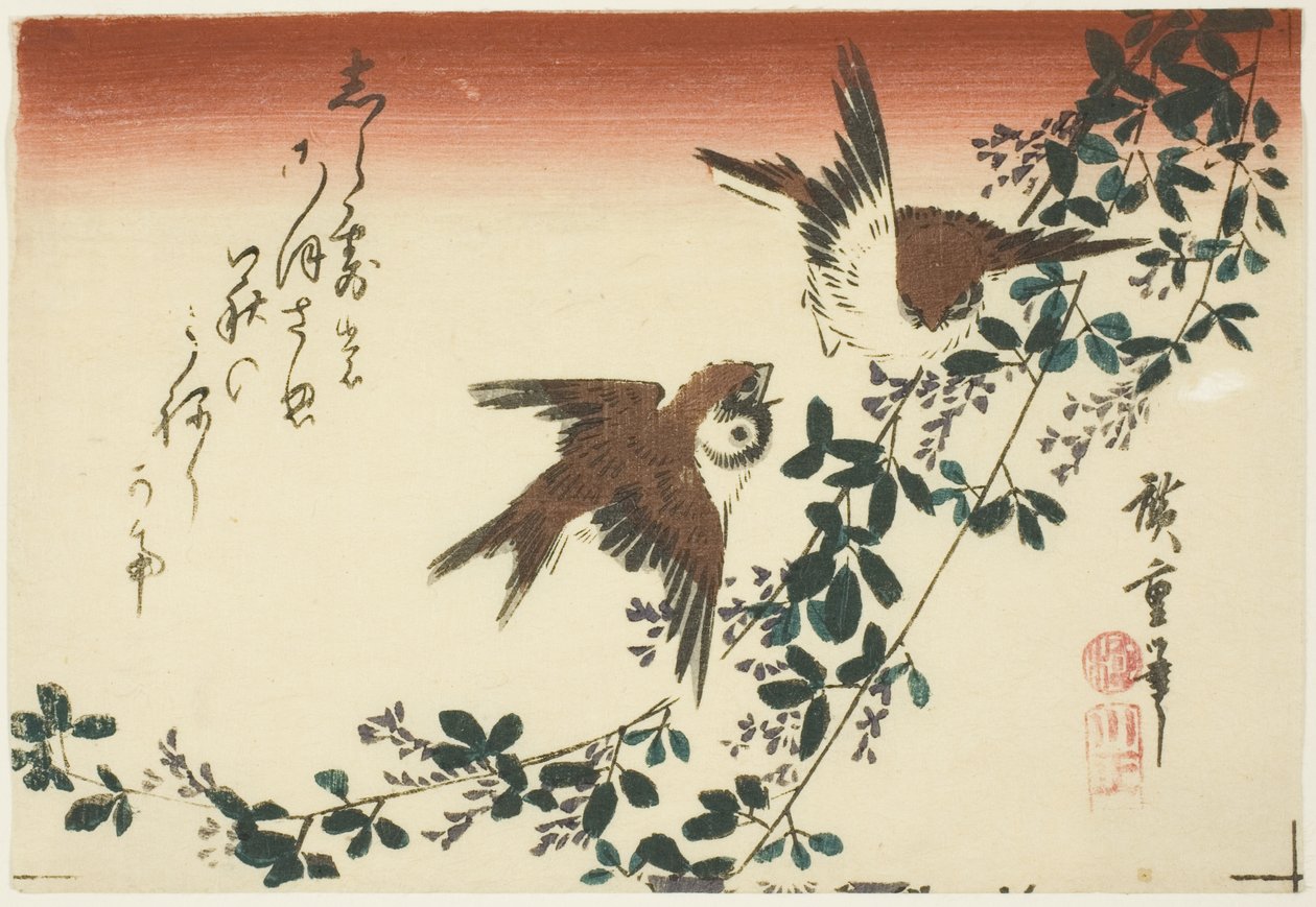 Sparrows and Bush Clover by Utagawa Hiroshige