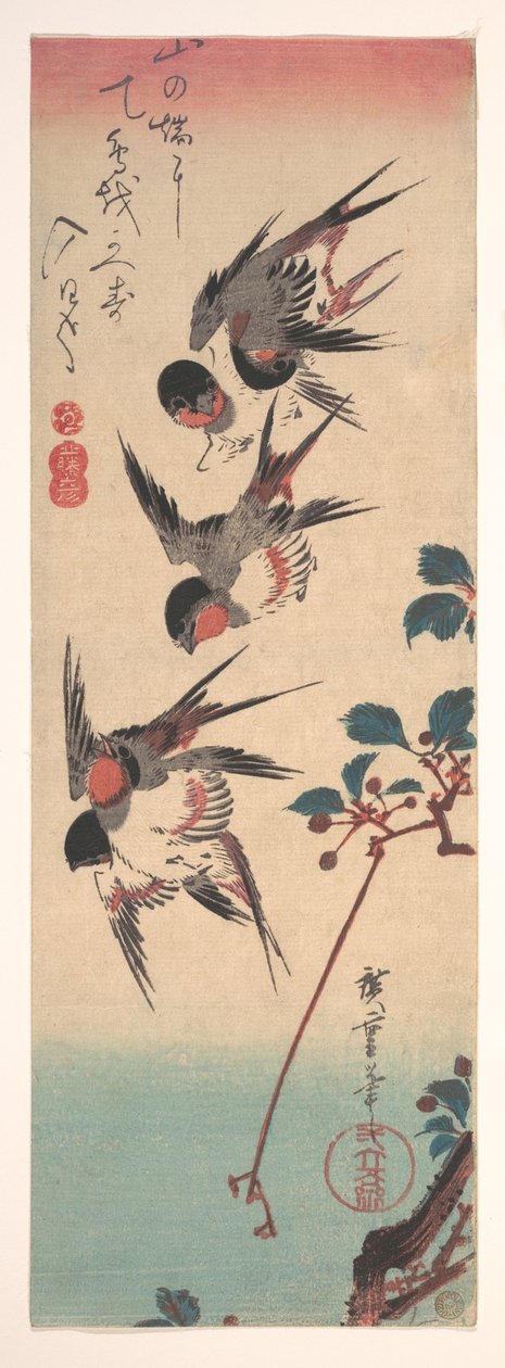 Swallows and Wild Cherry by Utagawa Hiroshige