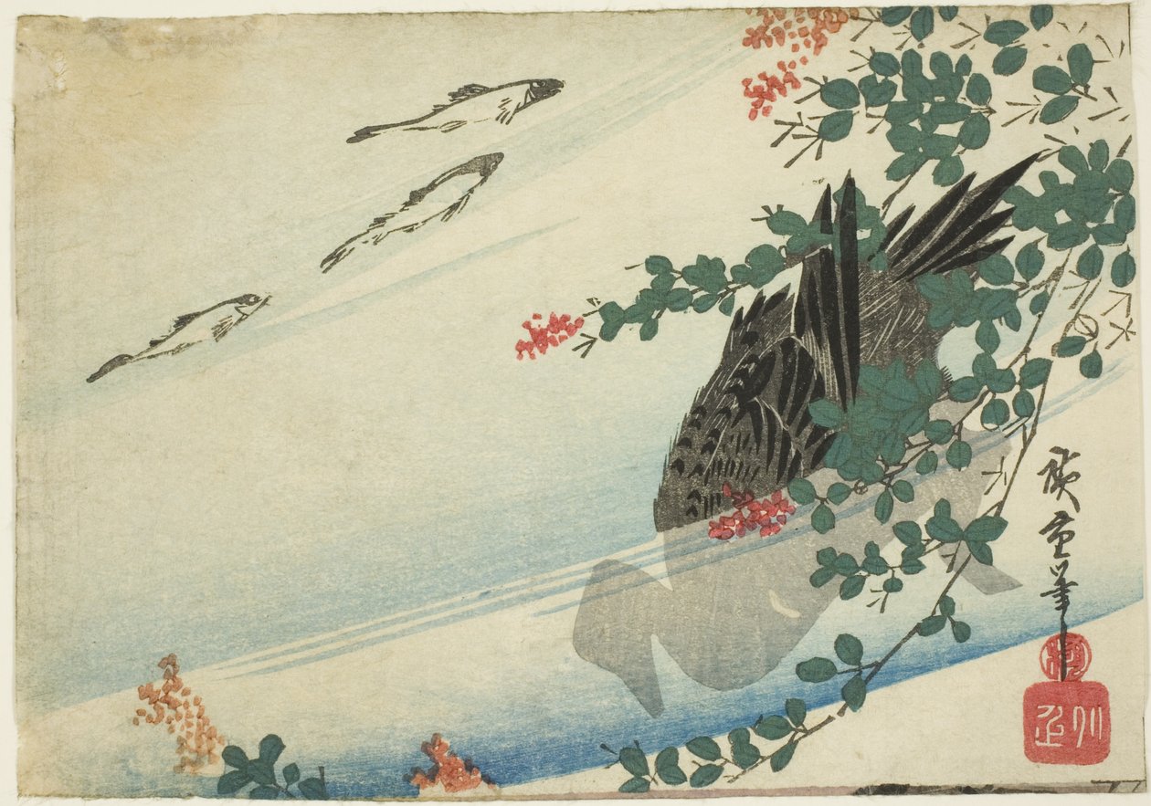 Trouts, Duck, and Bush Clover by Utagawa Hiroshige