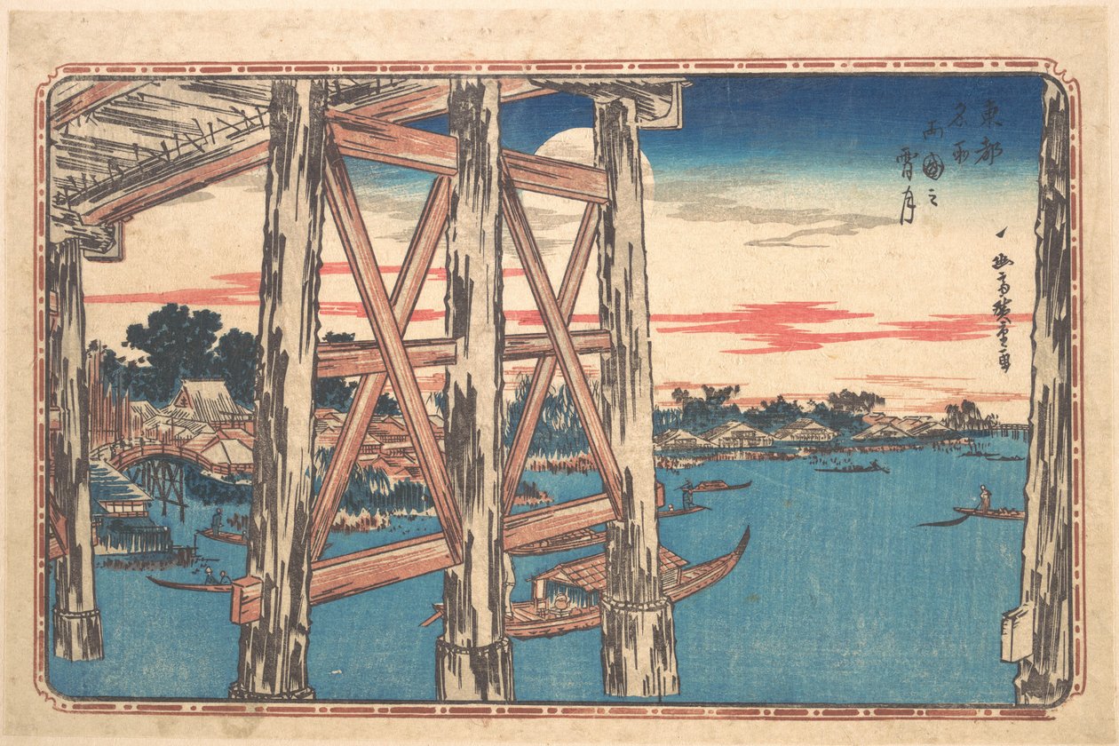 Twilight Moon at Ryogoku Bridge by Utagawa Hiroshige
