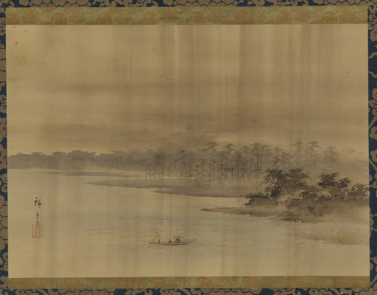 River Landscape and Temple in the Rain by Utagawa Hiroshige II