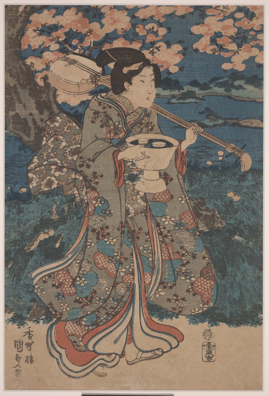 Going to a Cherry Blossom Viewing Party by Utagawa Kunisada III