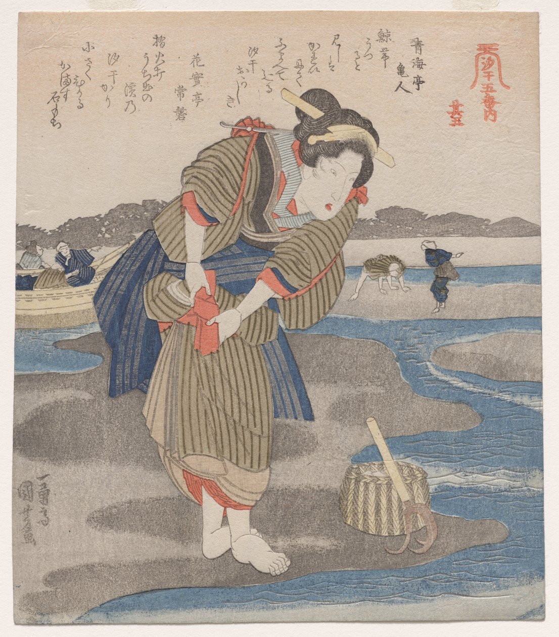 Woman Fastening her Skirts from the series Five Pictures of Low Tide by Utagawa Kuniyoshi