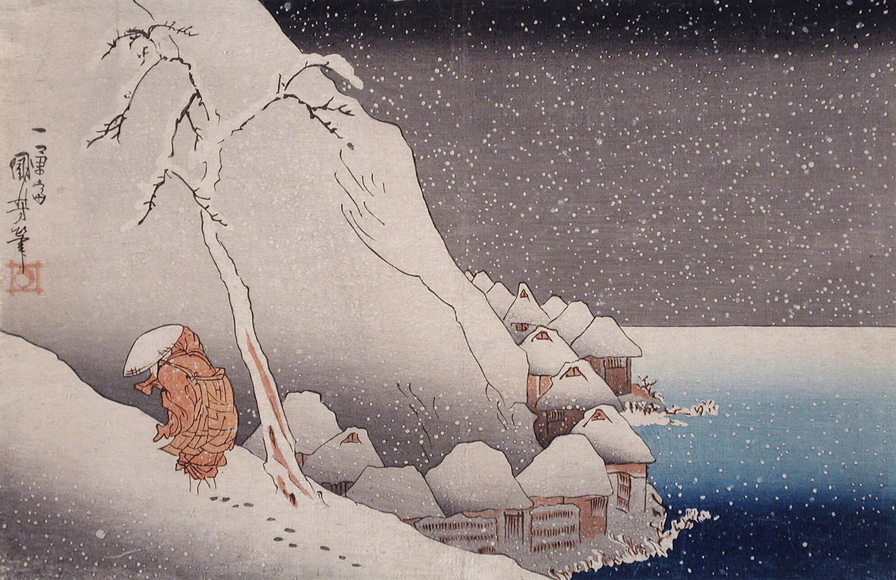 Snow at Tsukahara, Sado Island, 1271 by Utagawa Kuniyoshi