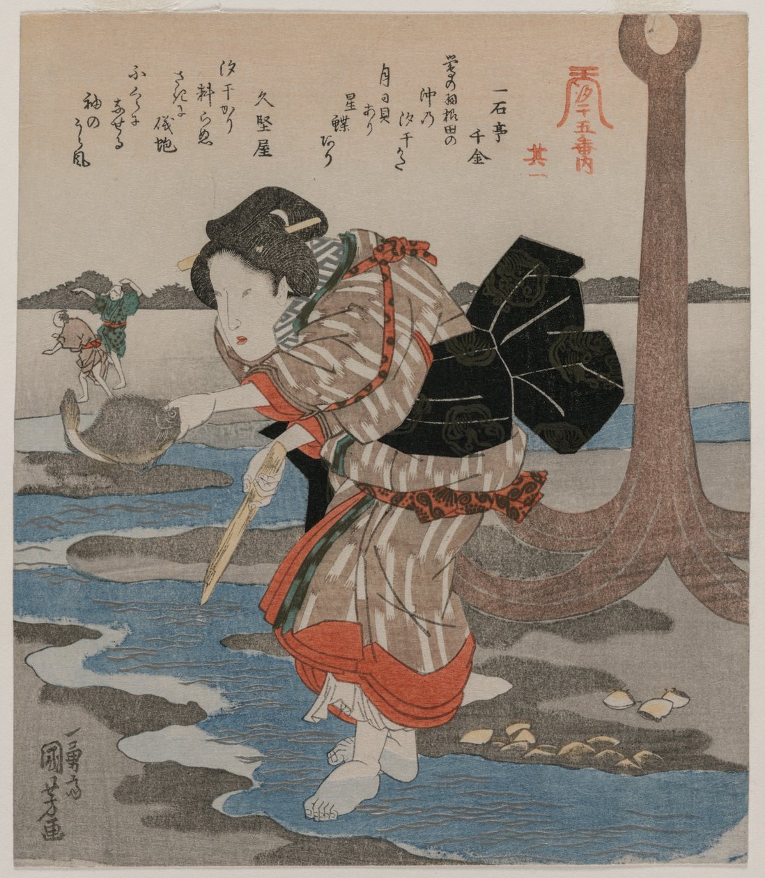Woman Beside an Anchor; from the series Five Pictures of Low Tide by Utagawa Kuniyoshi