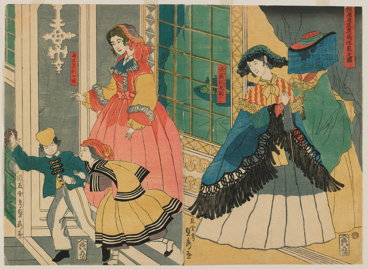 Picture of the Residence of a Foreign Merchants from Overseas: Portugal and South America, Edo Period by Utagawa Sadahide