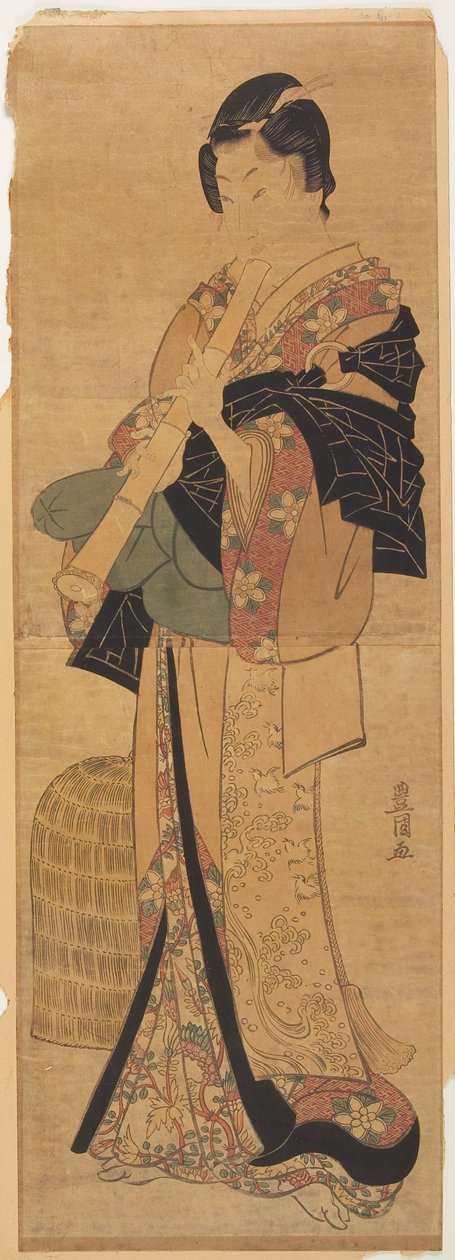 Wakashu Disguised as a Mendicant Priest Playing a Flute by Utagawa Toyokuni