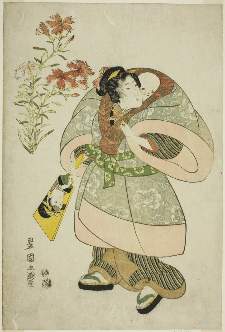 Pinks: Nurse and Baby, from an Untitled Series of Beauties and Flowers by Utagawa Toyokuni I