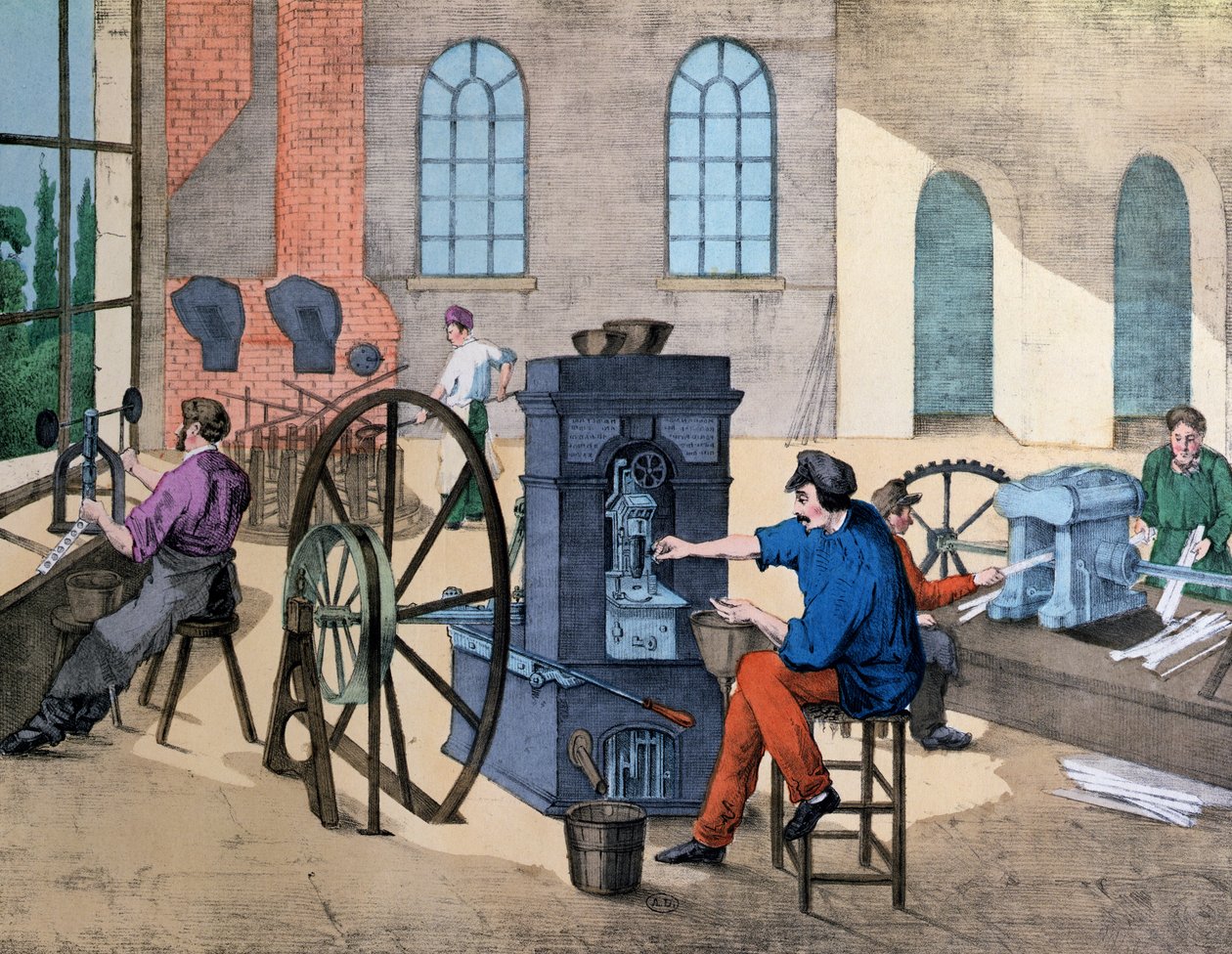 Worker Striking Money in the Monnaie de Paris, Plate 9 from a Teaching Book on Industries and Jobs by V. Janson