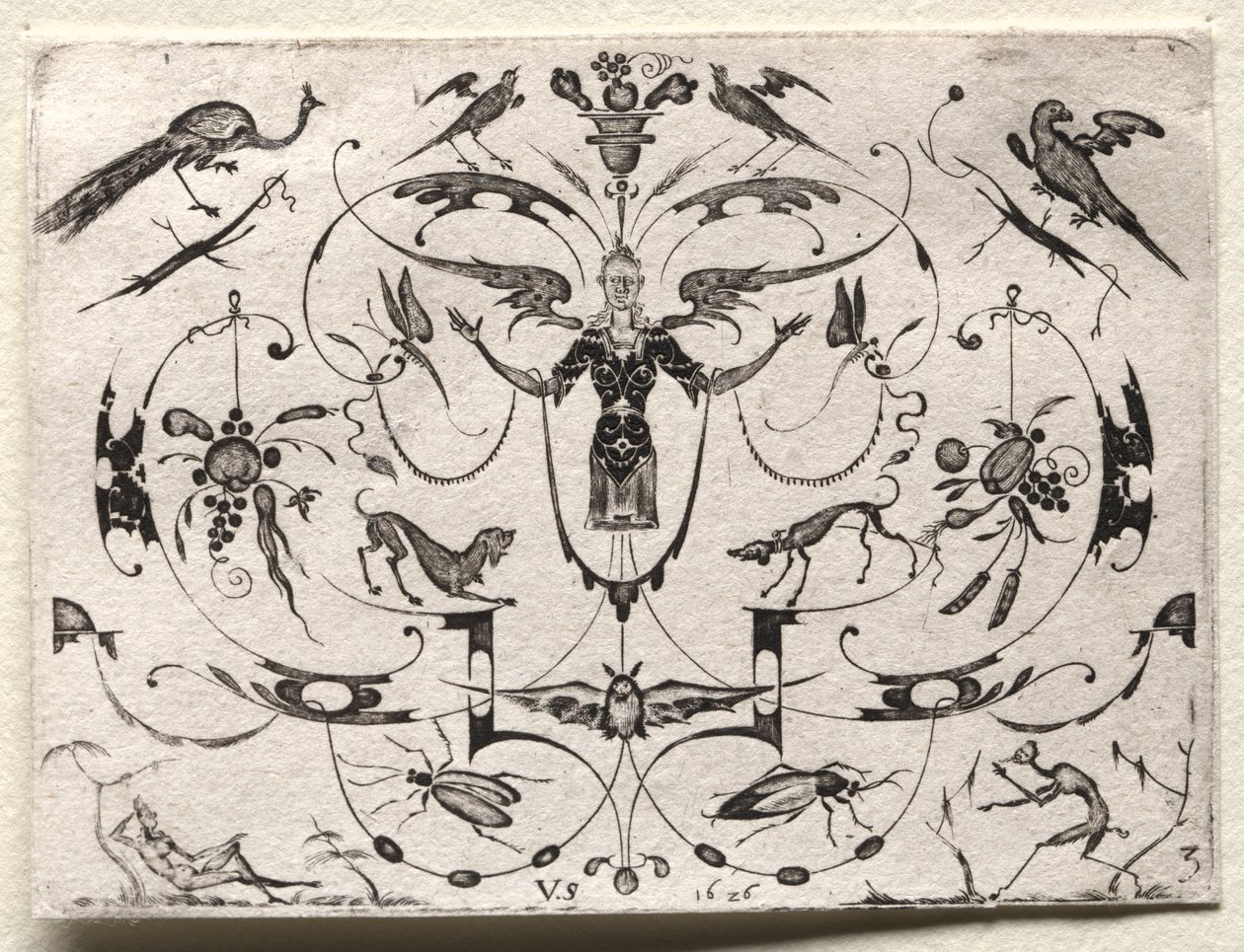 Arabesque with Peacock, Parakeet, Dogs and Insects by Valentin Sezenius
