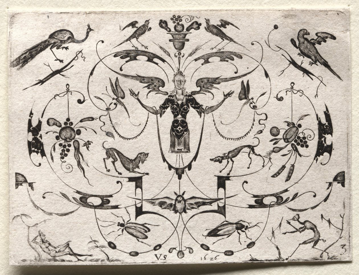 Arabesque with Peacock, Parakeet, Dogs and Insects, 1626 by Valentin Sezenius