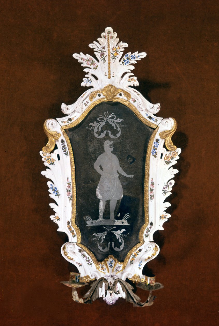 Venetian Wall Chandelier in Ceramic and Murano Mirror. 18th Century. Venice, Ca