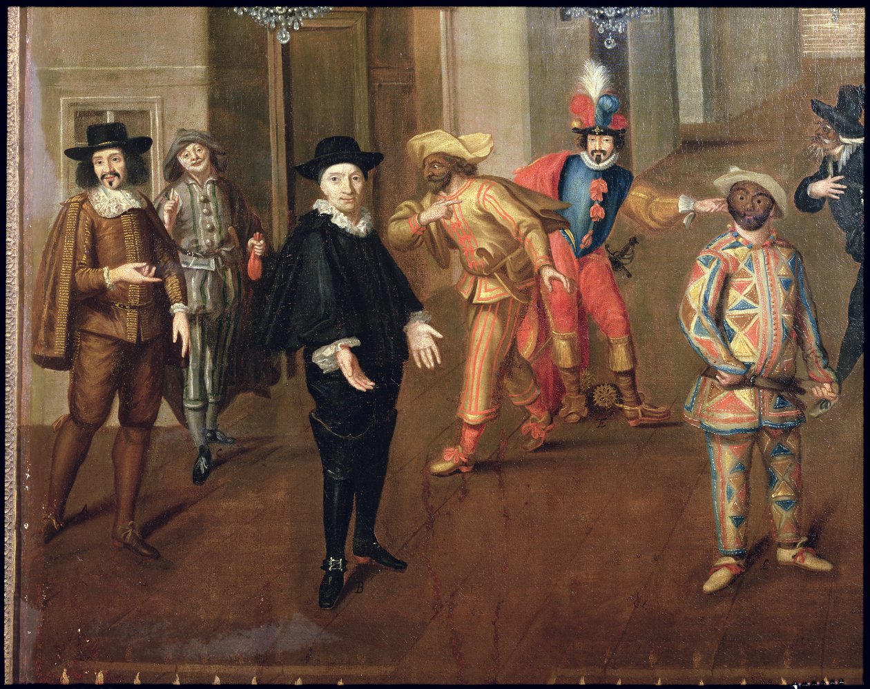 Italian and French Comedians Playing in Farces, 1670 (detail) by Verio
