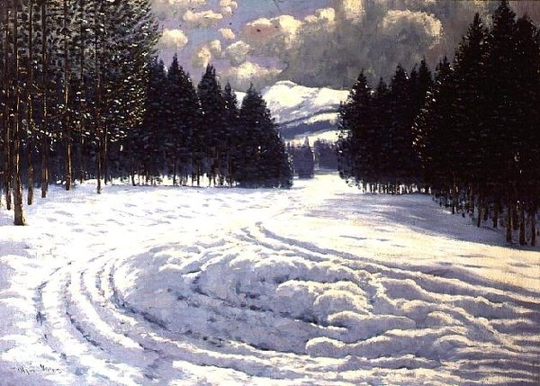 Sleigh Tracks in a Snowy Clearing by Victor Olgyai
