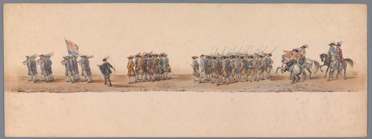 Historical Procession at the Bicentennial of Utrecht University, 1836 (plate 4) (title on object: Procession of the Dutch Army to Ostend, July 3, 1600, the Day After the Victory at Nieuwpoort; According to the Costumed Representation, Given by the Students by Victor Adam