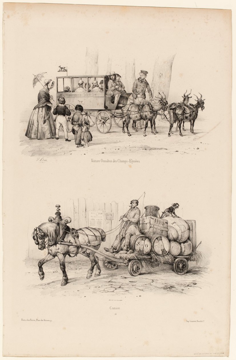 Omnibus coach on the Champs-Elysées, c.1841-44 by Victor Adam