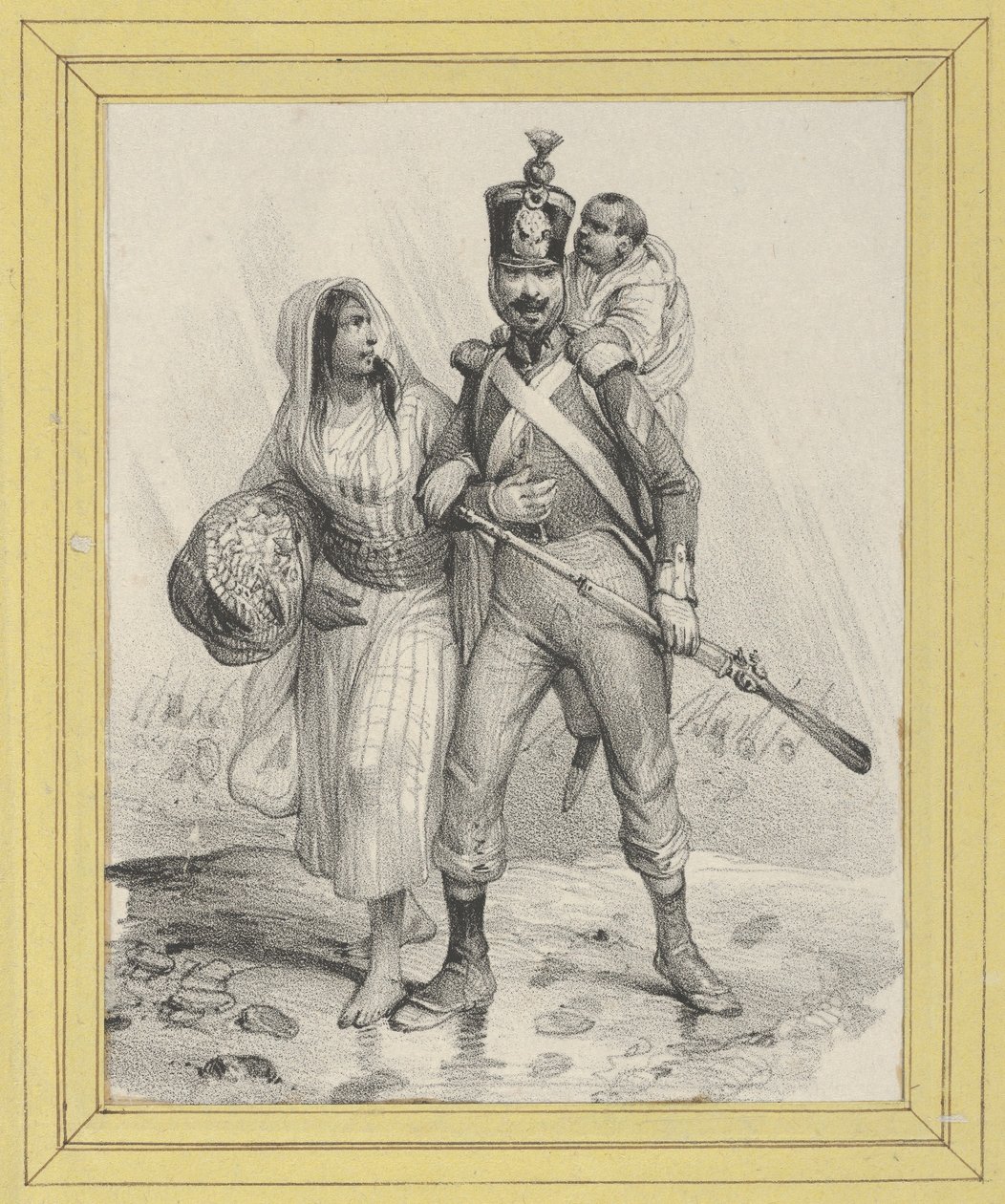 Soldier with a Woman on His Arm and a Child on His Back by Victor Adam