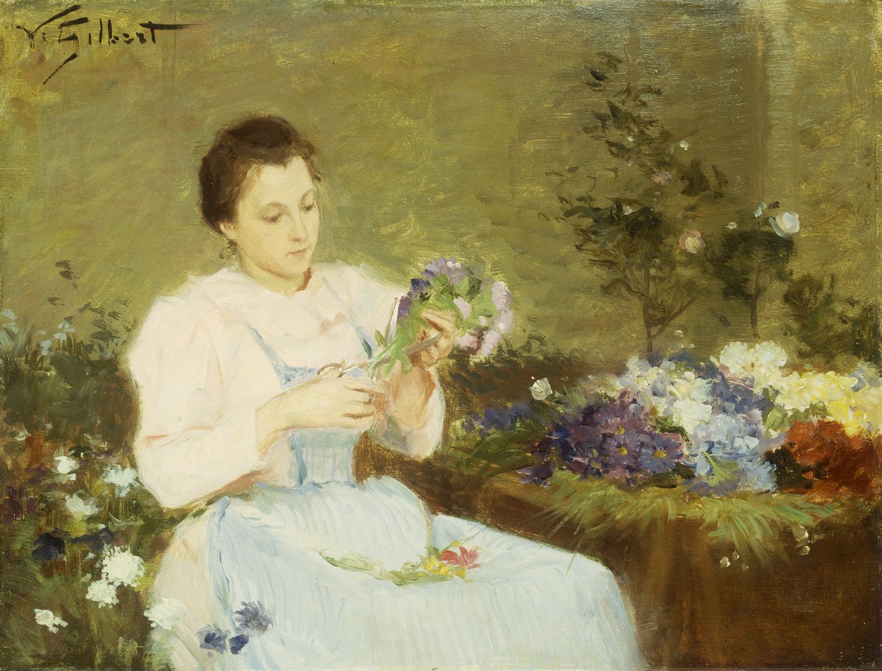 Arranging Flowers for a Spring Bouquet by Victor Gabriel Gilbert