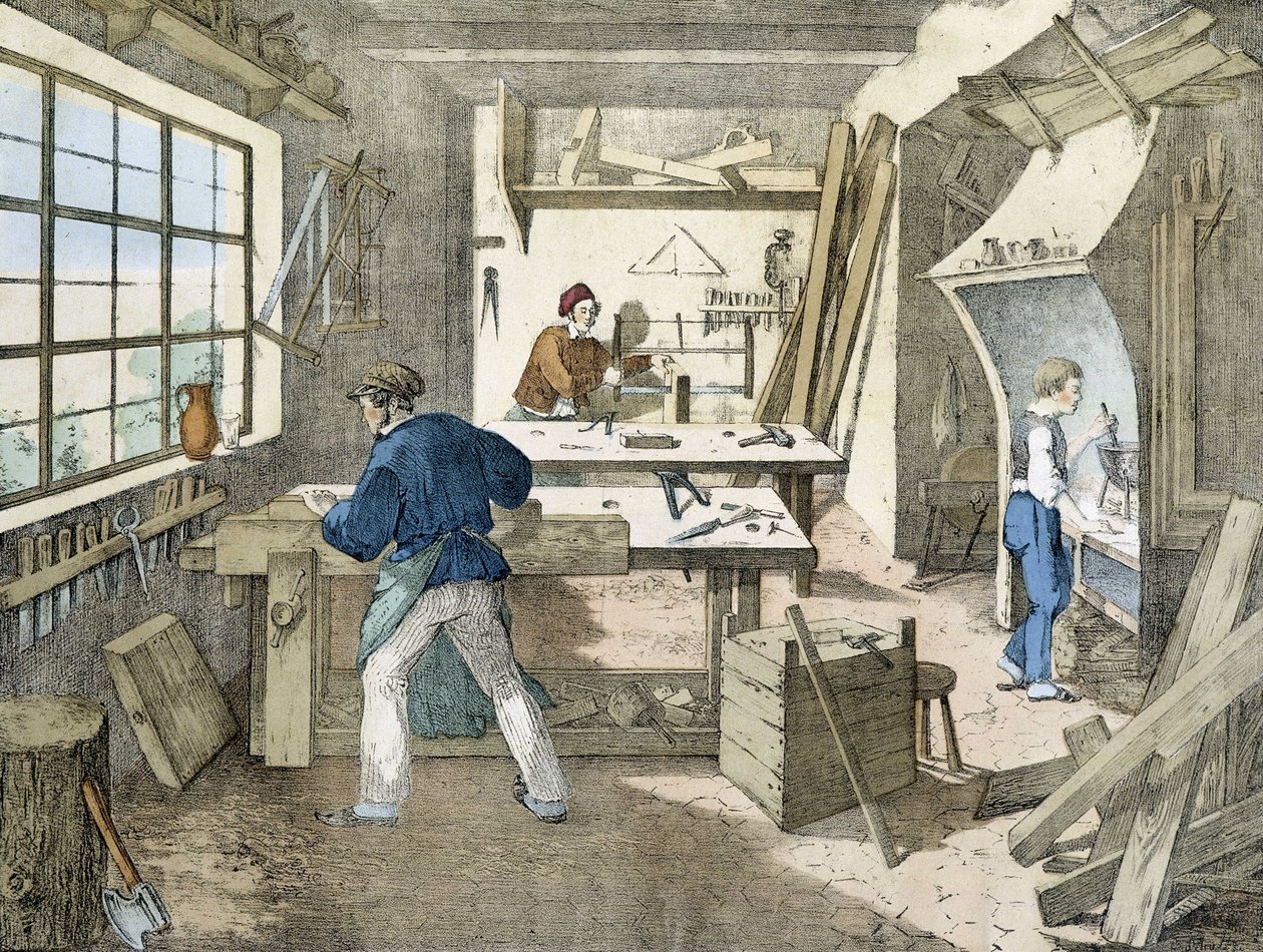 The carpenter, lithograph by Janson. 19th century by Victor Janson