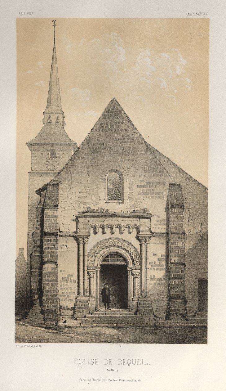 Picturesque Architecture or Monuments of the 15th and 16th Centuries: Castles of France of the 15th and 16th Centuries: Pl. 58, Church of Requeil (Sarthe) by Victor Petit