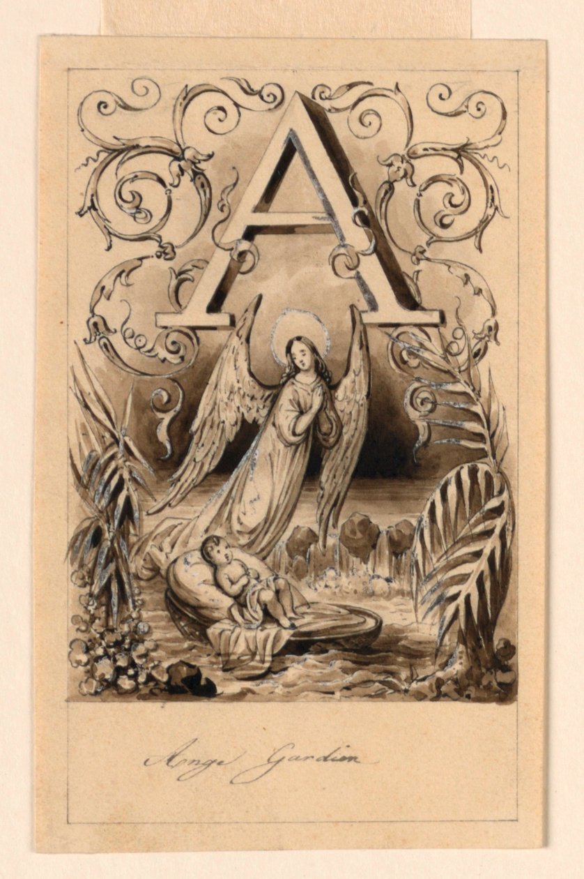 Design for the Letter A of a Primer: Guardian Angel by Victor Vincent Adam