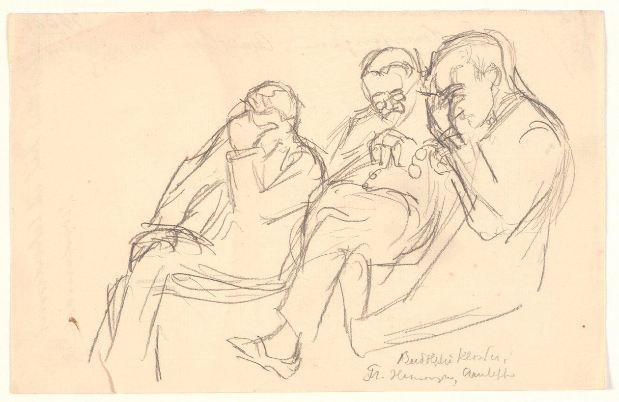 Figure Sketch. Three Seated Men: Fr. Henningsen, Aarsleff and P. Johansen by Viggo Johansen