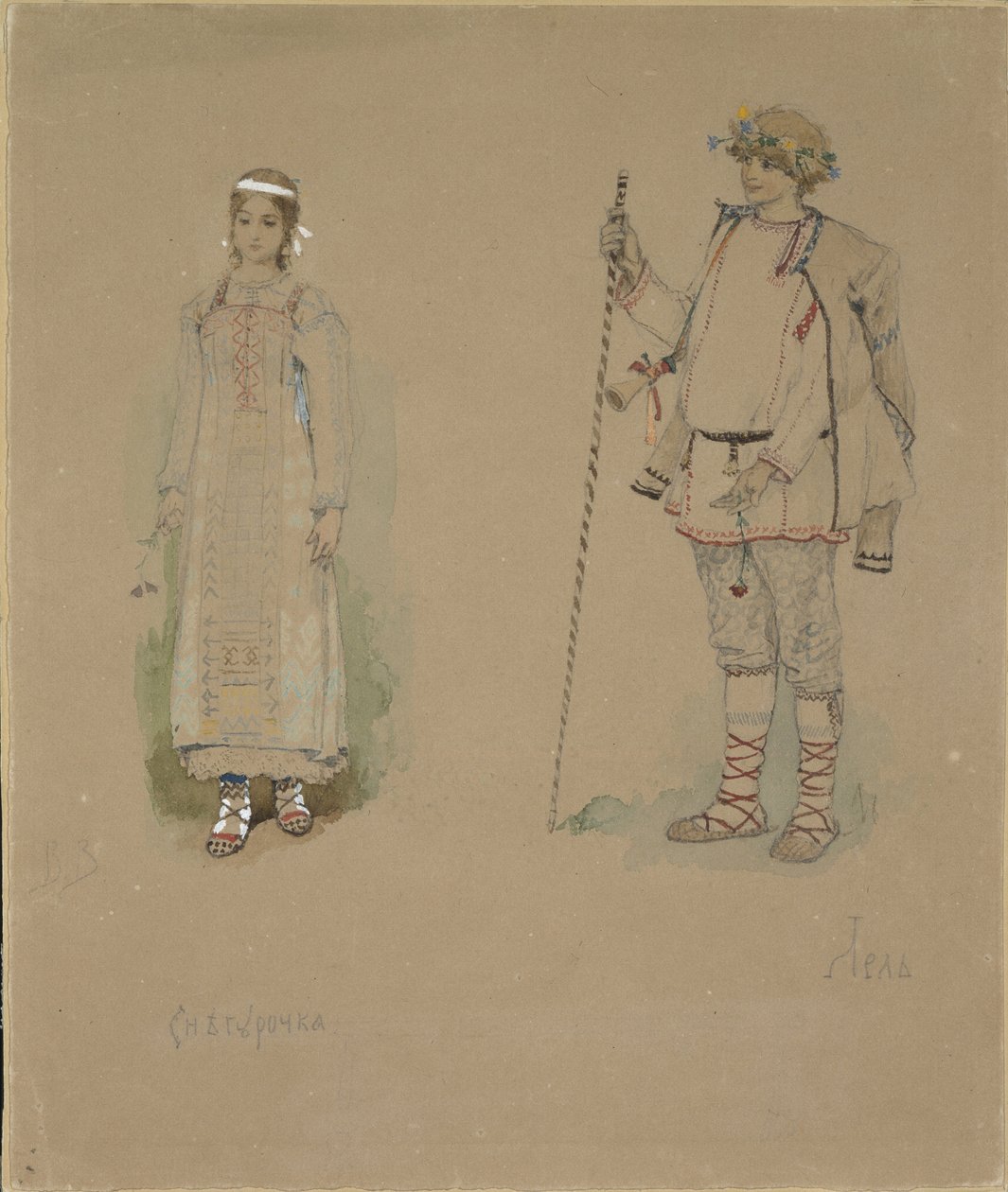 Snow Maiden and Lel. Costume Design for the Opera Snow Maiden by N. Rimsky-Korsakov, 1885 by Viktor Mikhaylovich Vasnetsov