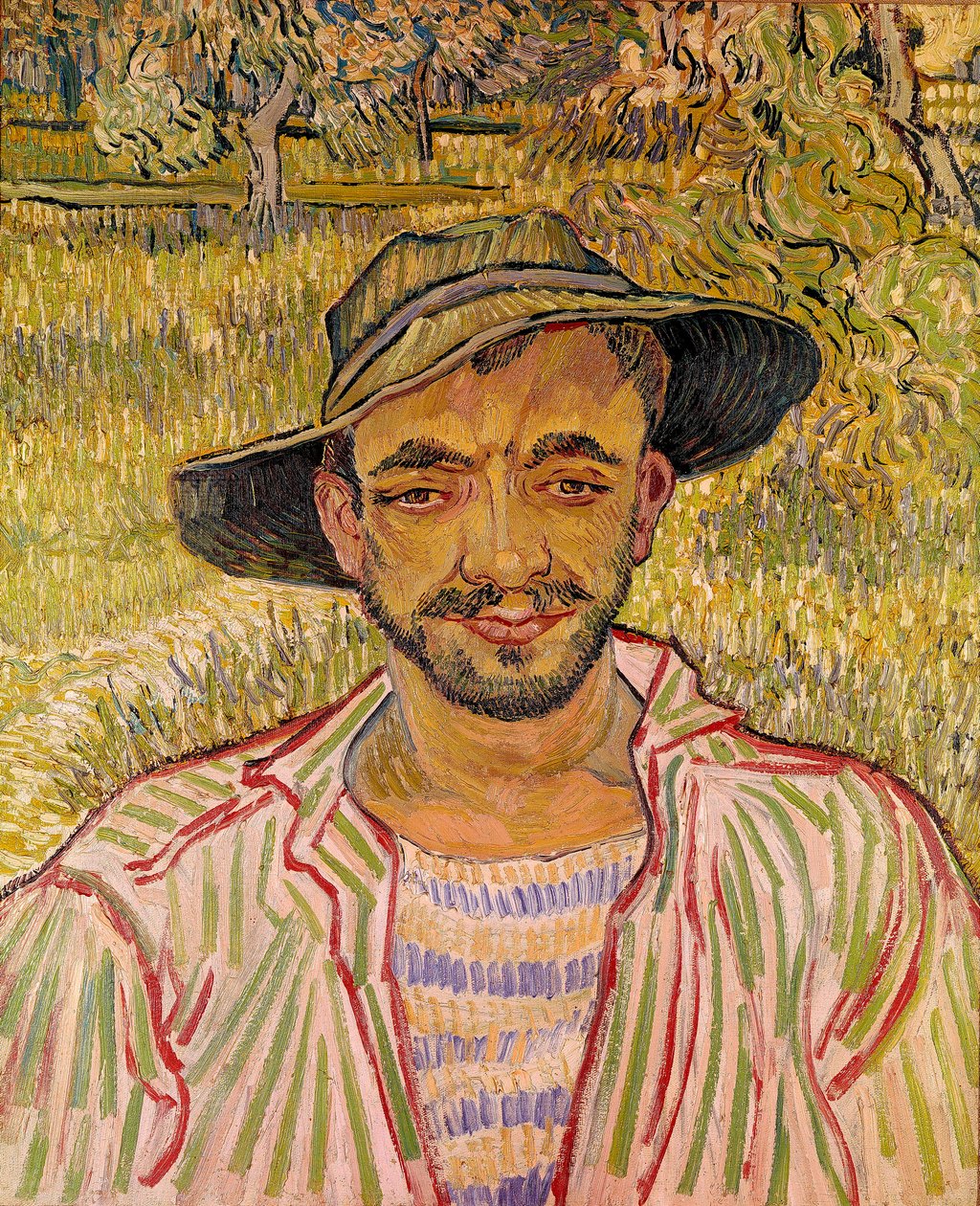 Bust of Peasant Face with Straw Hat. Painting by Vincent Van Gogh (1853-1890) by Vincent van Gogh