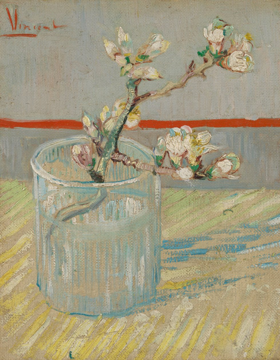 Sprig of Flowering Almond Blossom in a Glass by Vincent van Gogh