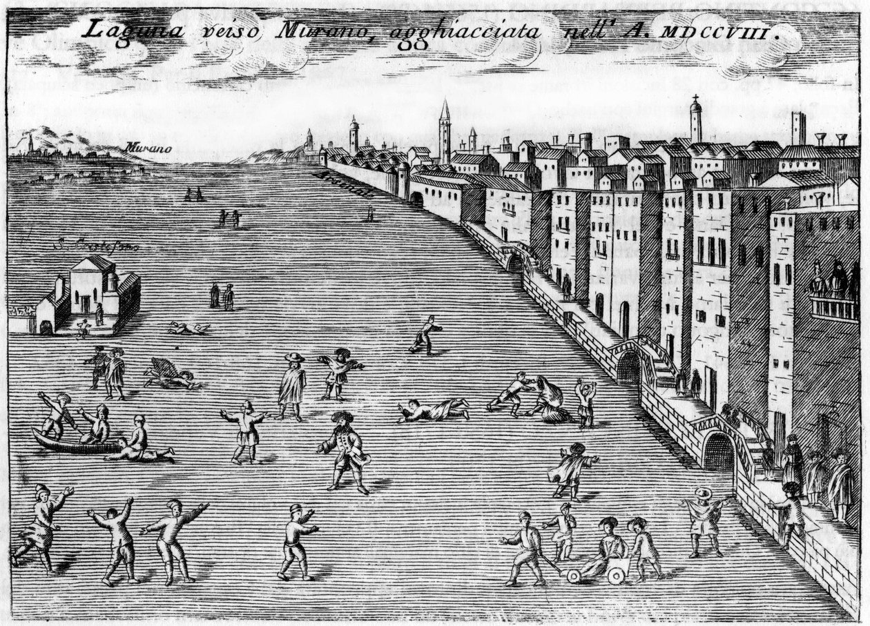 Venice, Italy. The lagoon towards Murano ice in 1708 in 