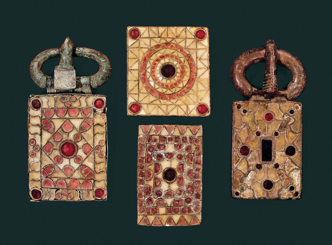 Metal Earrings Decorated with Gold and Garnet, 7th Century by Visigothic