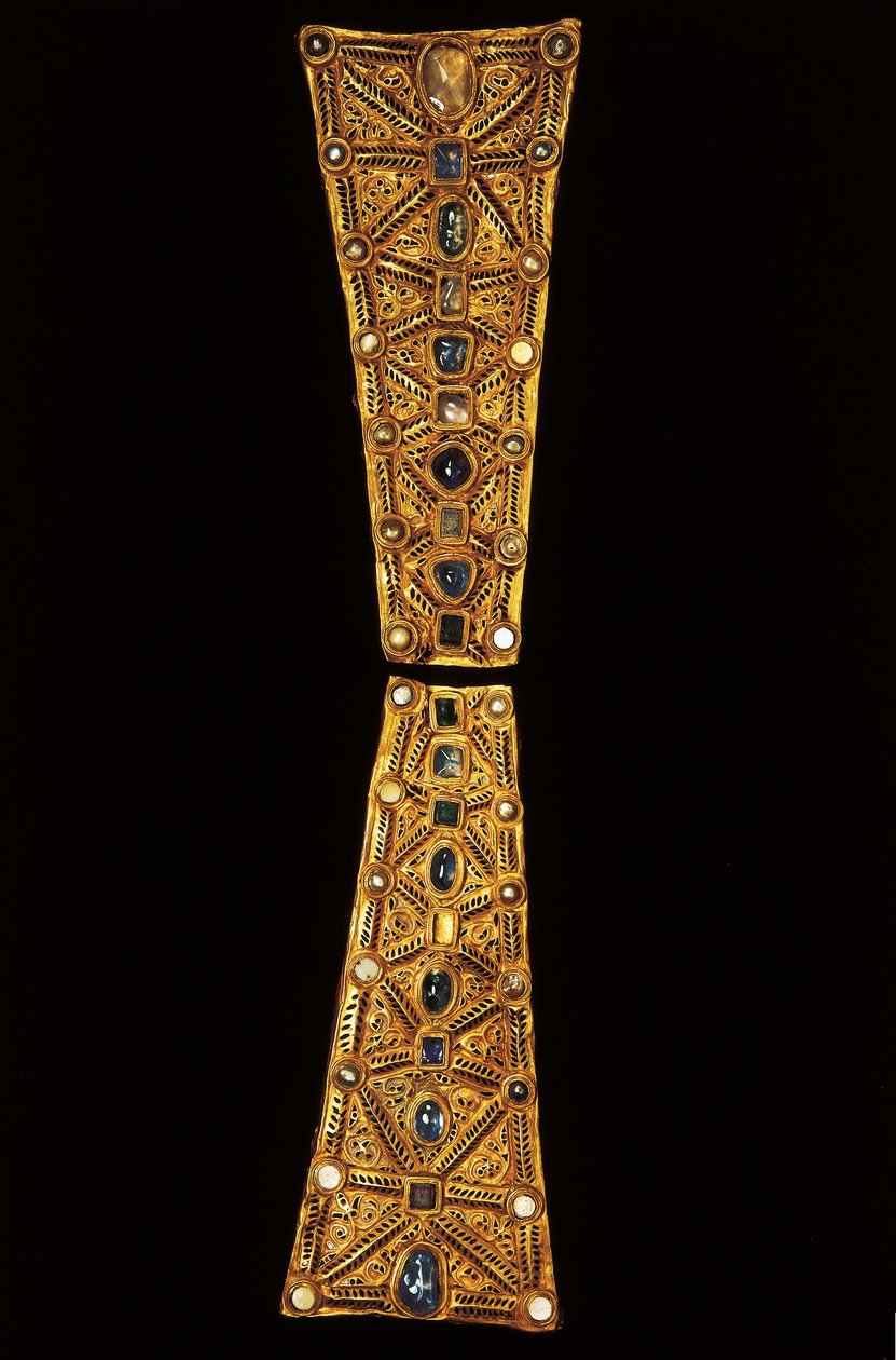 Neck of a Procession Cross in Gold, Garnet and Pearls from the Treasure of Guarrazar, 7th Century by Visigothic