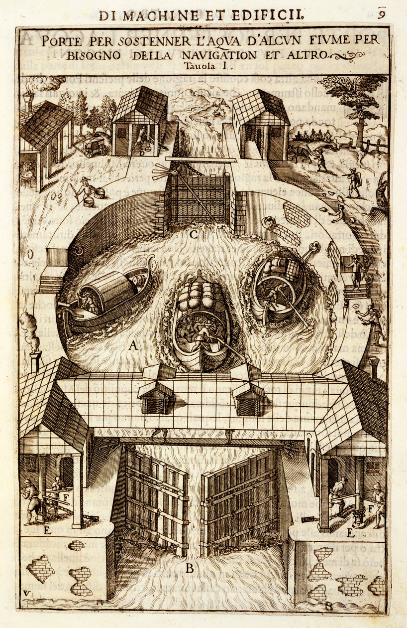 Hydraulic machine for a canal or river lock by Vittorio Zonca