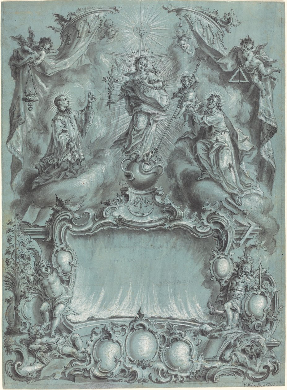 An Elaborate Rococo Setting with the Virgin and Child and Saints ...
