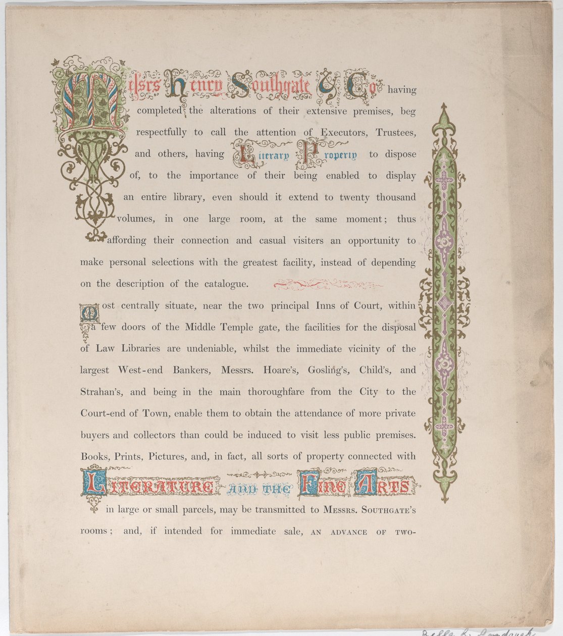 Trade Card for Messrs. Henry Southgate & Co., Book Sellers, 19th century by Vizetelly and Company